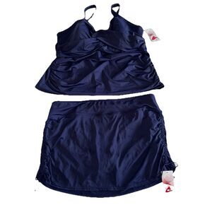 Lands' End Navy Blue 2PC Swimsuit Tankini Swimskirt NWT Size 18WDDD Underwire